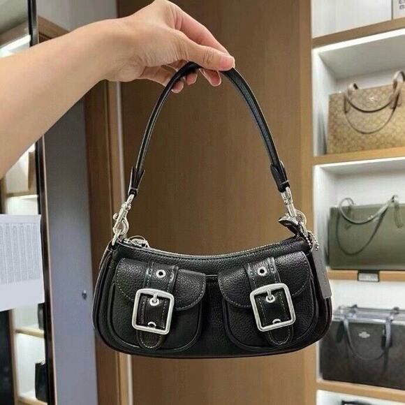 NWT Coach Leather Ashton Baguette shoulder bag Silver Black CM079 - Picture 1 of 7